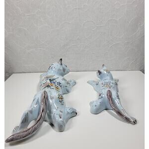 VTG Desvres Géo Martel French Faience Climbing Cat Kitten Wall Pocket Vases Pair